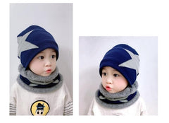 MOMISY Kids Winter Hat and Scarf Set, 2Pcs Warm Knit Beanie Cap and Scarf for 5-10 Years Old (Navy Blue)