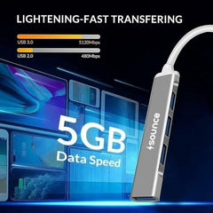 Sounce 4-Port USB 3.0 Hub for PC – High-Speed Aluminum USB Hub Compatible with PC, MacBook, Mac Pro, Mac mini, iMac, Surface Pro, and XPS. 4-Port High Speed USB Hub with Aluminium Shell