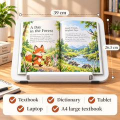 Sunchhaya Acrylic Book Stand for Reading – Clear Adjustable Book Holder with 360° Rotating Base, Foldable Reading Stand for Desk, Cookbook, Tablet & Laptop Stand, Height & Angle Adjustable (R22H)