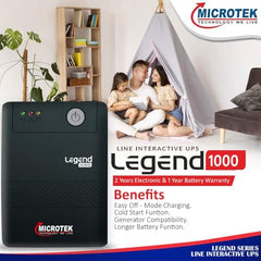 Microtek Legend 650 Line Interactive UPS 650VA/360W, Micro Processor Based UPS System, an Ideal Power Backup & Protection for Desktop PC & Home Office with 2 Years on Electronics and 1 year on Battery