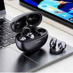 FUTOPIA Loop (OWS) Wireless Bluetooth Earbuds 5.4, Open Ear Design, 10mm Copper Speaker, 300mAh Charging Case, Type-C Fast Charging, HD Sound, BT Name Change, Built-in Mic-Black