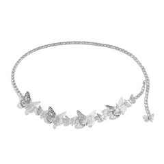 SYGA Women's Simple Geometric Versatile Body Chain Punk Style Stitching Single Layer Hollow Butterfly Waist Chain(Silver)