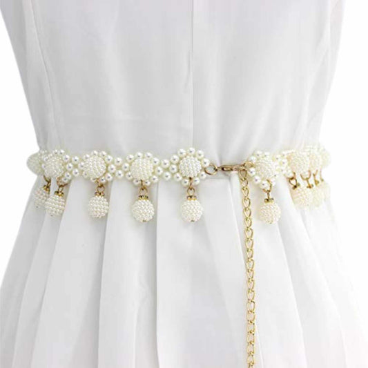 SYGA Pearl Waist Chain Belt Adjustable Decorative Belt Hollowed Tassel Waist Belts Suitable Size for Waist 26-36