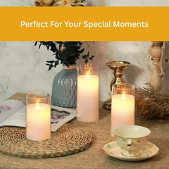Flameless LED Pillar Candle Set of 2 | Acrylic Fiber Glass | Dancing Faux Wick | Remote Control with Battery Operated 3 AA | Home Décor & Gifting | 3" D x 6" H | Red