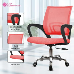 Casa Copenhagen Mesh Mid Back Office/Study/Computer/Revolving/Desk Chair for Work from Home -Metal Base, Height Adjustable Seat - Grey Milange & Black Handle