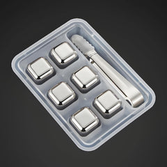 SYGA 6 Stainless Steel Whiskey Stones Ice Cubes with Tongs & Container - Food Grade Quick-Frozen Ice for Wine - Metal Ice Cubes for Chilling Red Wine