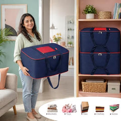 SNDIA 2 Pack 33L Transparent Clothes Storage Bags | Underbed Storage | Moisture Proof , Clothes Organizer for Lehengas, Dresses & Wardrobe Storage with Strong Zipper (RedBlack, 39x34x21cm)