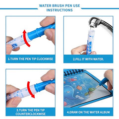 GLUN® Pack of 12 Children's Cartoon Water Magic Painting Book with Water-Based Marker, Different Magical Scenes