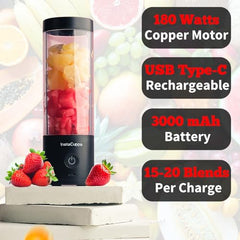 InstaCuppa Portable Blender Bottle, Long Lasting 6000 mAh Battery with Fast Charging, LED Display for Battery Status & 40-Second Blend Timer, Sipper Lid & Detachable Bottom Cap, 230 Watts, 600 ML