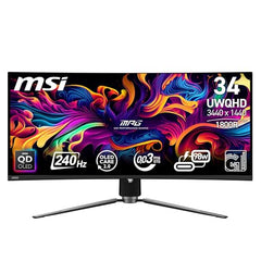 MSI MPG 341CQPX QD-OLED 34 Inch 2K UWQHD Curved Gaming Monitor - 3440 x 1440(21:9) QD-OLED Panel, 240Hz / 0.03ms, 99.3% DCI-P3, ΔE≤2, DisplayHDR True Black 400, DP 1.4a, HDMI 2.1, USB Type C(PD:98W)