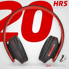 PowerLocus Samsung Bluetooth over-Ear , Wireless Stereo Foldable Headphones with Mic and Micro SD Card for All Smartphones (Black/Red)