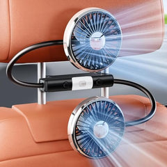 RIGGEAR Car Fan, Back Seat Car USB Fan with Dual Head 3 Speed Adjustable Cooling Air with 360° Flexible Rotation, Independent Switch USB Car Fan for Seat Headrest with Small LED Lamp