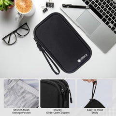 Elfora Compact Cable Organizer Bag | Double Layer Storage Pouch for Cables, Chargers, AirPods, Power Bank & Other Accessories | Durable & Portable Nylon Travel Case with Mesh Pockets – Blue