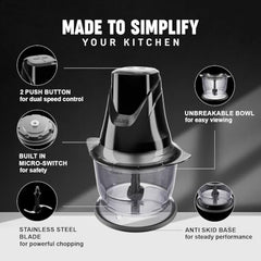 Sujata Chopcraft Electric Chopper 900ml, Vegetable Chopper for Kitchen | Dual Speed | 3200 RPM High Speed Motor | Stainless Steel Blades | Chop, Mince, Whip & Blend | Black