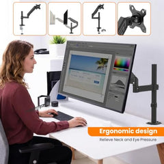 Dyazo Single Monitor Desk Mount Stand | Height Adjustable Fully Articulating Arm for 13–32 Inch Screens | VESA 75×75/100×100 Compatible | Tilt & Rotate Monitor Holder with C-Clamp/Grommet Base (Black)