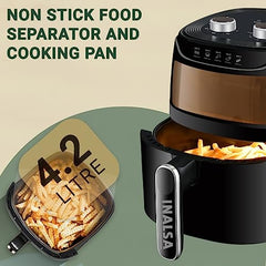 INALSA Air Fryer 4.2 ltr|1400 W with Air Crisp Technology|Temperature & Timer Control|8 Preset Menu & Digital Display|Air fry, Bake,Roast,Reheat,Dehydrate|Airfryer Recipe book(Tasty Fry Digital)