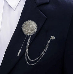 SYGA Men's & Women Suit Shirt Stud Lapel Pin Chain Tassel Brooch Pin with Crystal Chain(flower ball silver)