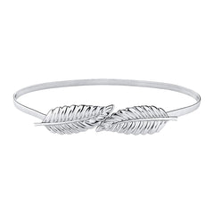SYGA Women Metal Chain Leaves Buckle Stretchy Skinny Belt, Silver (Fits Waist Size 26-36)