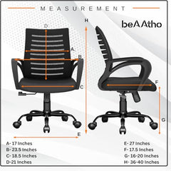 beAAtho® Verona Mesh Mid Back Ergonomic Office Chair with 3 Years Limited Warranty - Adjustable Height, Strong Metal Base, Revolving Study & Computer Chair for Work from Home (Grey)