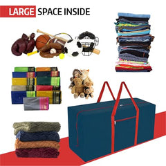 Kuber Industries 2 Pcs Blankets/Clothes Storage Bag | Heavy Duty Nylon 1680 Denier Underbed Storage Bag | Moving Bags with Strong Handle | Moisture Proof | Red & Blue