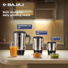 Bajaj GX-1 Mixer Grinder 500W | Superior Mixie For Kitchen | 2-In-1 For Dry Grinding | Blade Function With Titan Motor | 3 Stainless Steel Mixer Jars | 1 Year Product Warranty By Bajaj 【Blue】