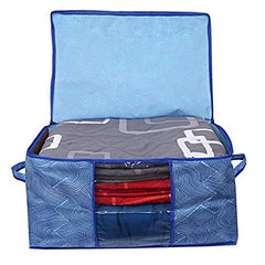 Kuber Industries Leheriya Design Underbed Storage Bag, Storage Organiser, Blanket Cover Set Of 3 (Royal Blue, Non-Woven), 65 x 47 x 33 Centimeters
