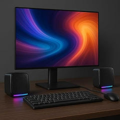 OTOOBEST Sound with Multicolor LED Lights | USB Powered PC Speakers with AUX & Volume Control for Laptop, Desktop, and Monitor | Mz11 | Black (Pack of 1)