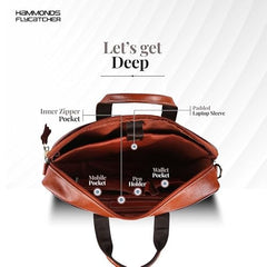 HAMMONDS FLYCATCHER Genuine Leather Office Bag for Men - 15.6 Inch Laptop Bag for Men for Professionals, Business Travelers - Adjustable Straps & Multiple Compartments - 1 Year Warranty - Brown