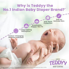 TEDDYY Easy Baby M Size Diaper Tape Style |126 Count (Medium) | 6-11 kgs (Pack of 2) | Quick Absorbency | Extra Super Soft | Anti - Bacterial | Wetness Indicator with Adjustable Grip Tapes