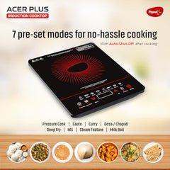Pigeon By Stovekraft ABS Plastic Acer Plus Induction Cooktop 1800 Watts With Feather Touch Control - Black