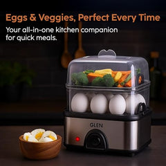 Glen Electric Kettle with Steamer 1.5L, 600W | Multipurpose Kettle for Tea, Coffee, Milk, Eggs, Soup & Noodles | Egg Boiler, Food Steamer, Dual Heat Settings, Auto Shut-Off SA9016 MCK
