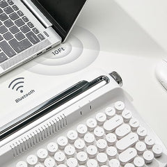 YUNZII ACTTO B303 Wireless Typewriter Keyboard, Retro Bluetooth Aesthetic Keyboard with Integrated Stand for Multi-Device (B303, Midnight)