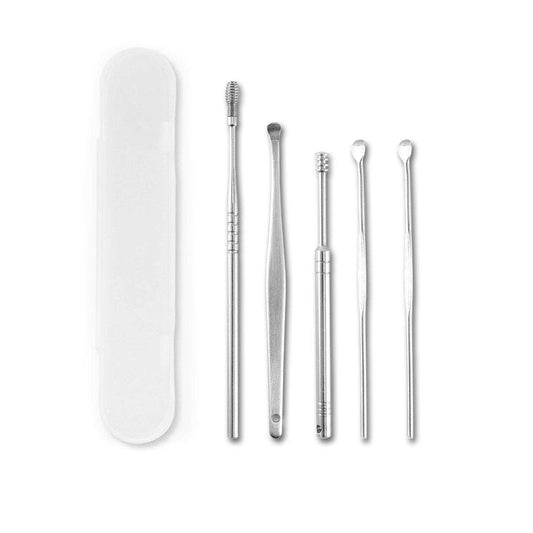 SYGA 5Pcs/Set Stainless Steel Ear Pick Kit Earwax Removal Picks Spiral Curette Clean Tools with Box