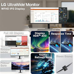 LG 34U511A 86.36cm (34 Inch) UltraWide WFHD (2560x1080) IPS Monitor, Anti-Glare, sRGB 99%(Typ.), Reader Mode, HDR10, 3-Side Virtually Borderless, HDMI, DP, HP Out, Tilt Adjustment Slim Stand (Black)