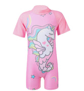 SYGA Children's Swimsuit Short-Sleeve Seahorse Unicorn XL Size Perfect for Kids Age 7-8 Years Old (Pink)