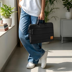 DailyObjects Stria Pro Laptop Bag with Handle| Recycled Durable Polyester | Compatible with Laptop/MacBook Air/Pro Upto 15 Inch| Water Resistant|Padded Compartment with Zip Closure -Black