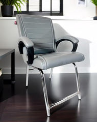 KITHANIA Executive Office Home Study Chair Library Chair with Cushioned Arm Rest & Seat Back, Reception or Conference Room Seating, 100 Kgs Limit (2, Pink, Double Pipe Chrome Frame)