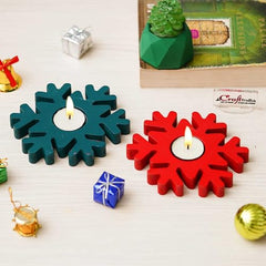 eCraftIndia Wooden Floral Printing Block Decorative Tea Light Candle Holders (Set of 12, Green White) Diwali Christmas Decorations Items for Home Office Christmas Gifts for Women Men Family Friend