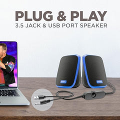 Intex IT-120 2.0 USB Computer Multimedia Speaker, 10W Powerful Sound, USB Powered, 3.5mm Aux Connectivity, in-Line Volume Control Pod for PC, Laptops, Desktop & Mobiles – Orange