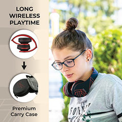 PowerLocus Samsung Bluetooth over-Ear , Wireless Stereo Foldable Headphones with Mic and Micro SD Card for All Smartphones (Black/Red)