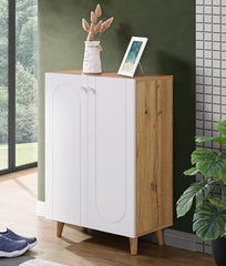 DeckUp Milo Engineered Wood 2-Door Shoe Rack (Wotan Oak & White, Matte Finish)