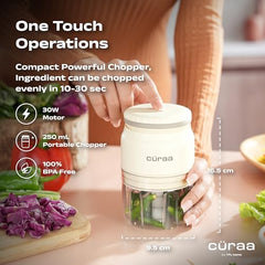 CΓRAA Chopper Electric for Kitchen | ChopLab Neo USB Vegetable Chopper for Kitchen Use by Chef Sanjyot Keer | Rechargeable Chopper with Stainless Steel Blades, 250ml, Beige