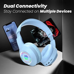 truke Newly Launched BTG 500 Over The Ear Gaming Headphone with 40mm Drivers, 10H of Playtime, Dual Pairing, Gaming Mode (50ms Latency) with RGB LEDs, TF Card with Volume Control, BT 5.4 (Sky Blue)