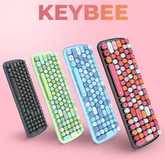 iGear KeyBee Retro Typewriter Inspired 2.4GHz Wireless Keyboard with Mouse Combo for Desktop/Laptop and Devices with USB Support, Single Nano Receiver, Round Keycaps, Cleaning Brush (White) (Green)