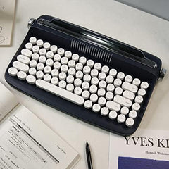 YUNZII ACTTO B303 Wireless Typewriter Keyboard, Retro Bluetooth Aesthetic Keyboard with Integrated Stand for Multi-Device (B303, Midnight)