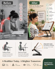 Sunchhaya Acrylic Book Stand for Reading – Clear Adjustable Book Holder with 360° Rotating Base, Foldable Reading Stand for Desk, Cookbook, Tablet & Laptop Stand, Height & Angle Adjustable (R22H)