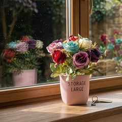 Dekorly Premium Artificial New Rose Flower with Pink Decorative Pot (Storage Large) – 22 cm Faux Flower Arrangement for Home Decor Living Room Bedroom Office Decor (1, Rose)
