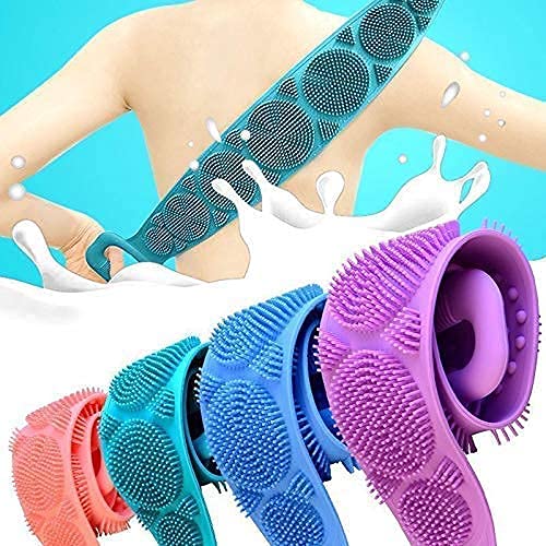 Momisy Silicone Body Back Scrubber, Double Side Bathing Brush for Skin Deep Cleaning Massage, Dead Skin Removal Exfoliating Belt for Shower, Lathers Well for Men & Women (Assorted colour)-Set of 2