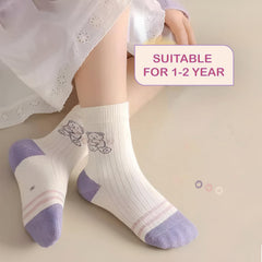 MOMISY 5 Pairs Baby kids Girl Boys Toddlers InfantmCotton Stretch Baby Socks (IN, Age, 12 Months, 24 Months, Purple Stripe)