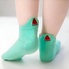 MOMISY 5 Pairs Baby Girl Boys Mesh Fruit Embroidery Toddlers Infant Solid Color Cotton Stretch Baby Socks - Fruit, 3-5 Years Old